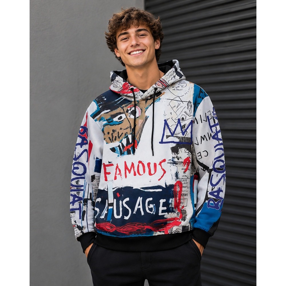 Men's Jean-Michel Basquiat x MEMBERS ONLY Hoodie Graphic Sweatshirt Medium